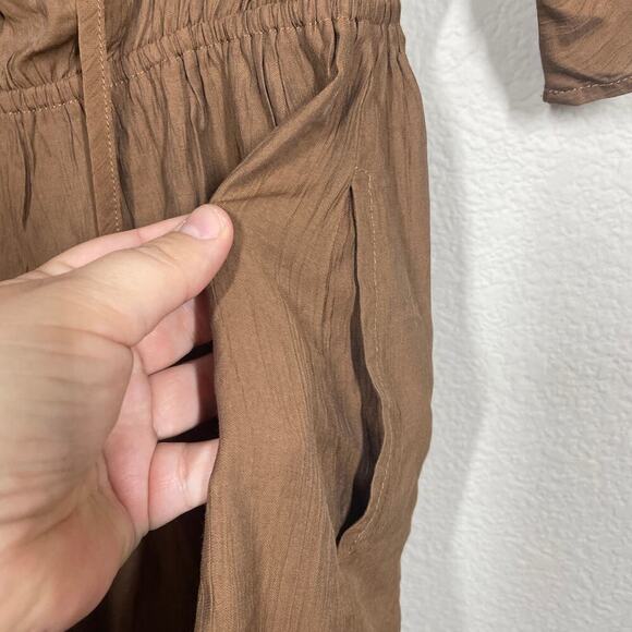 Solai Size Small Drawstring Waist Tie Back Romper Brown Cut Out Short Sleeves - Picture 8 of 11